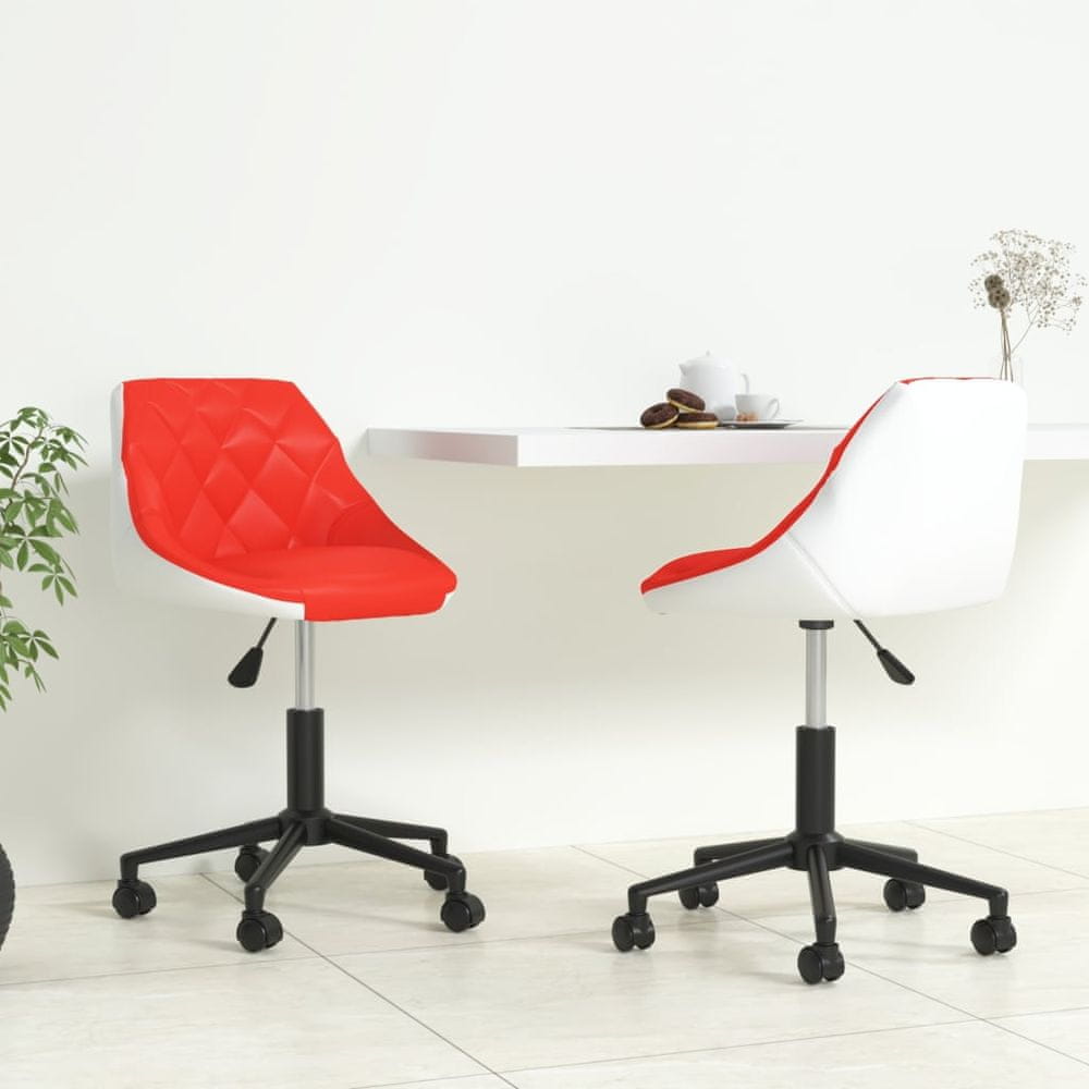 Vidaxl Otočné stoličky, 2 ks, červená a biela, ekokoža